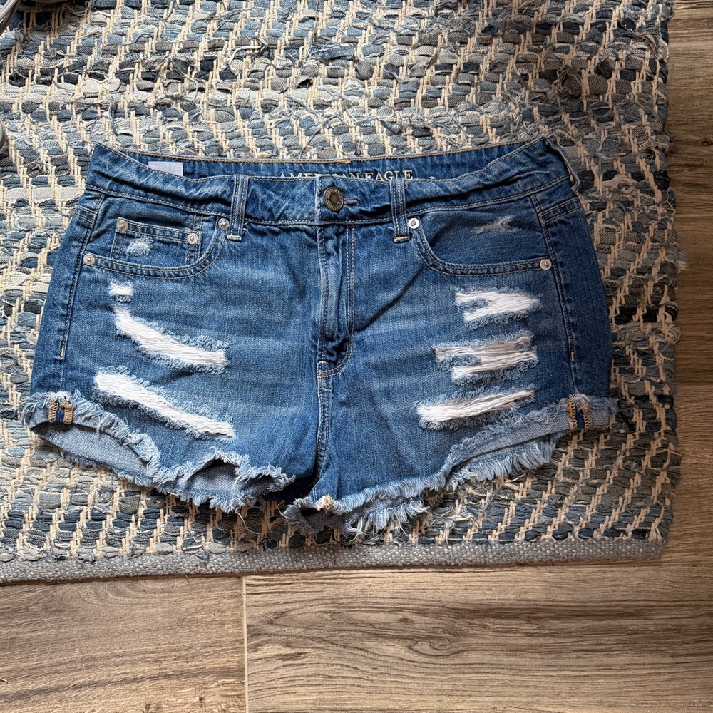American Eagle Outfitters Women's Ripped Blue Jean Shorts